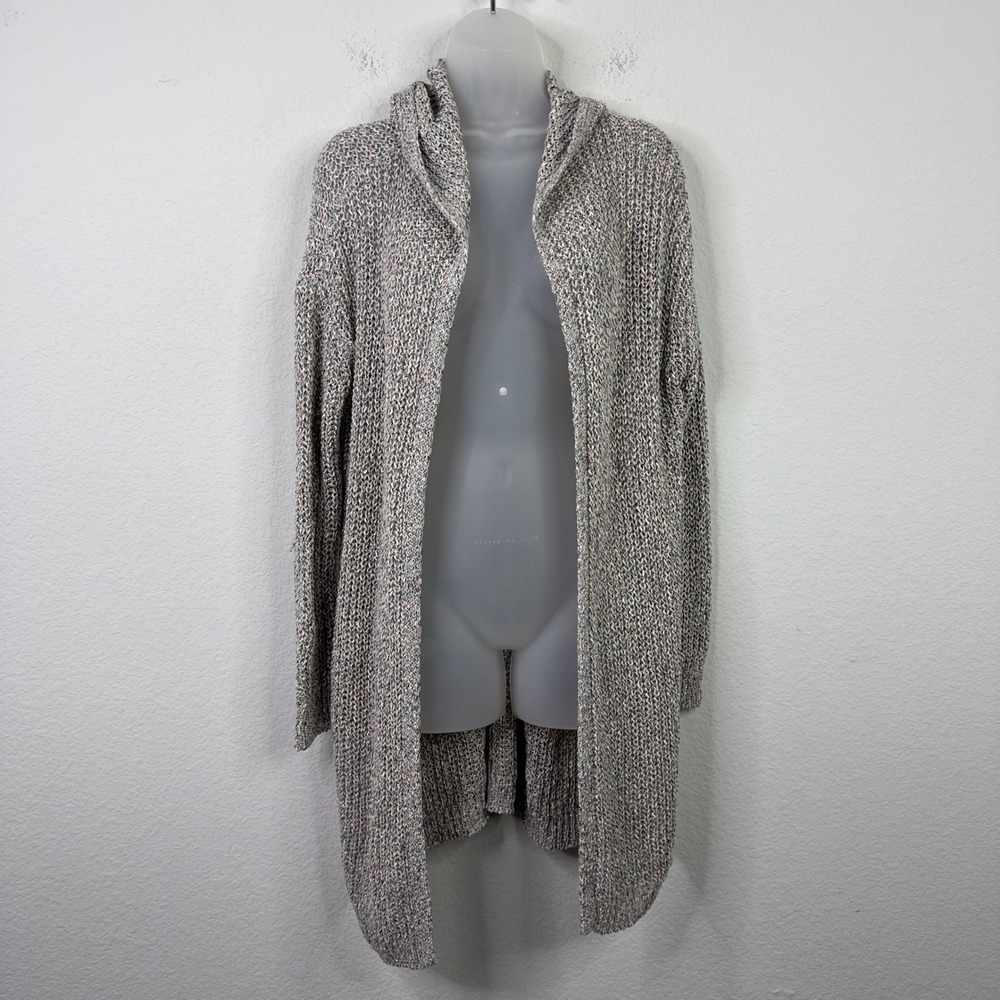 One Grey Day Cardigan Womens S Knit Open Front Hooded Boho Coastal‎ Minimalist